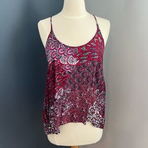 Three Cranes Gallery Red Paisley Racerback Tank Size Small Boho Top